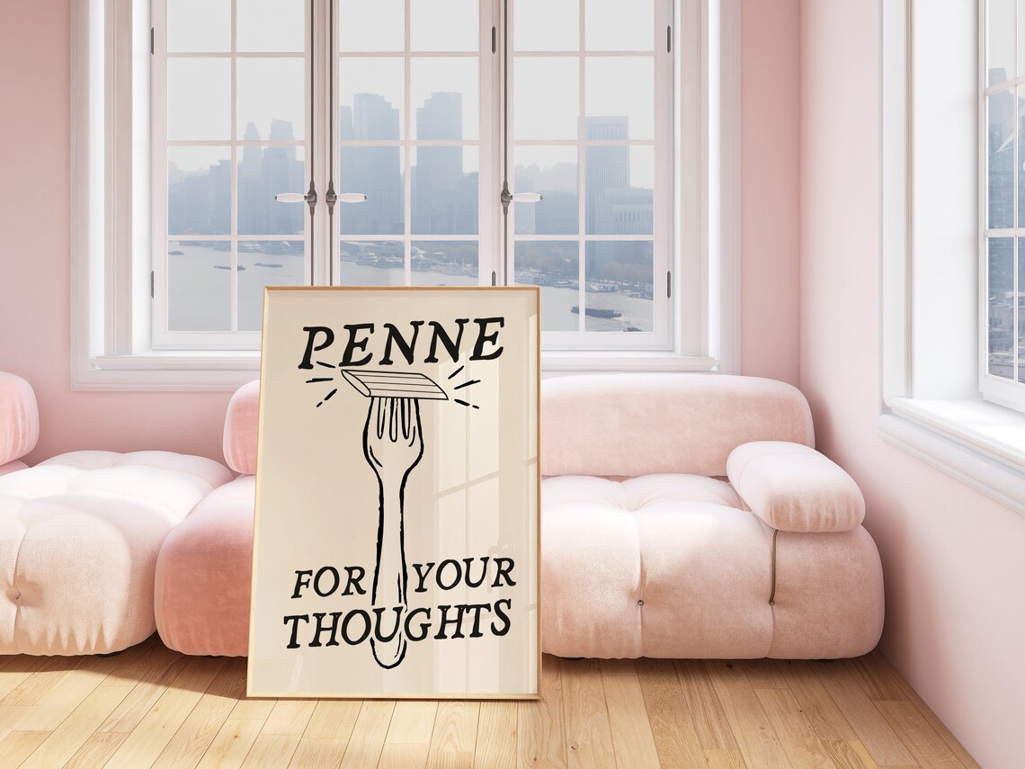 Penne For Your Thoughts Funny Pasta Kitchen Art Print - Image 3