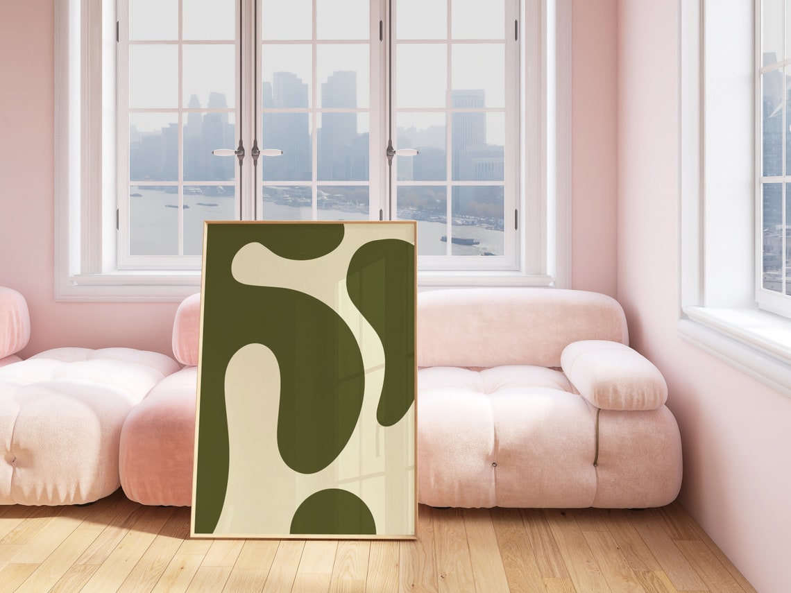 Olive Green Cream Abstract Organic Blob Mid Century Modern Poster - Image 3