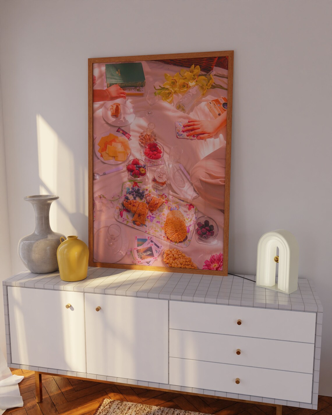 Sunlit Picnic Spread Croissants Berries Cheese Lifestyle Photo Poster - Image 3