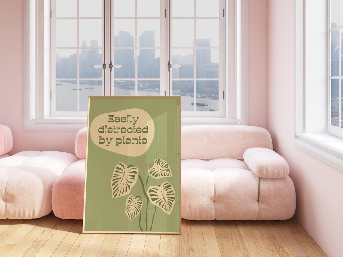 Easily Distracted By Plants Monstera Sage Green Quote Wall Poster - Image 2