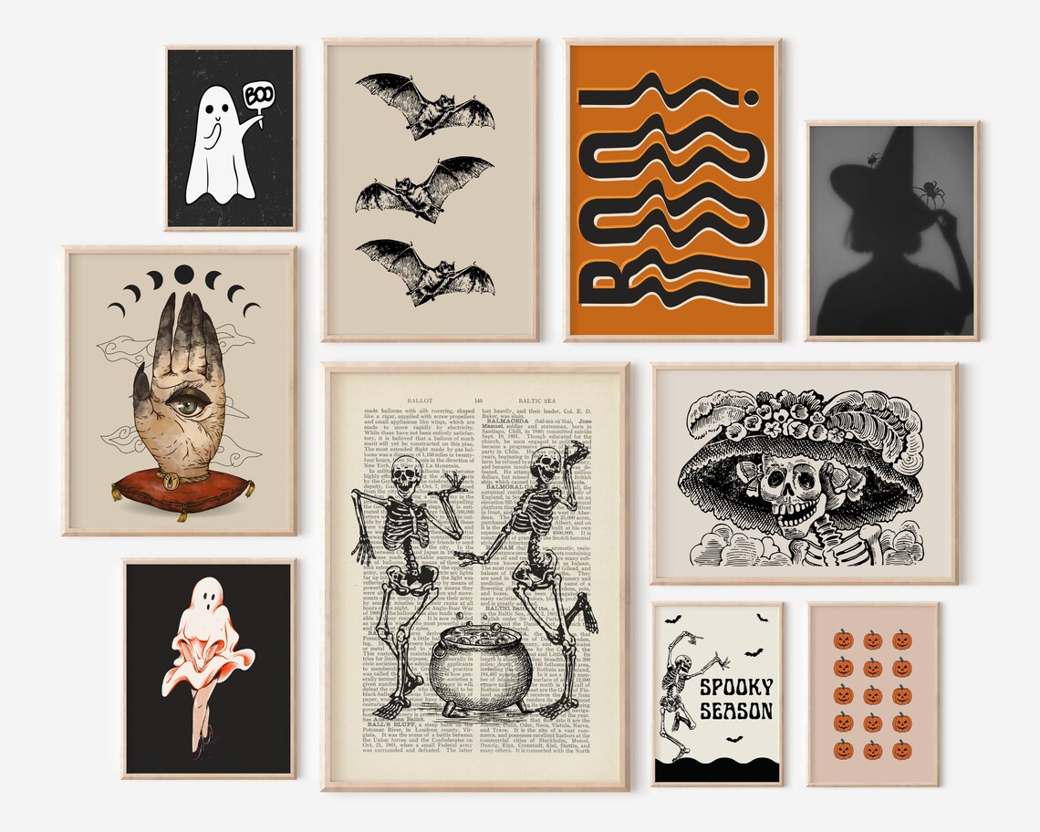 Set of 10 Halloween Spooky Season Gallery Wall Decorations Bundle Poster