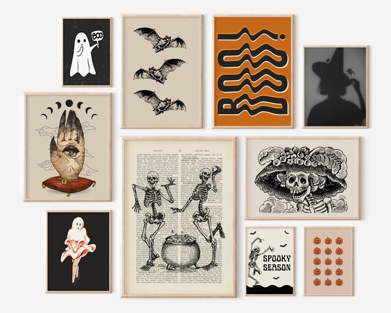 Set of 10 Halloween Spooky Season Gallery Wall Decorations Bundle Poster