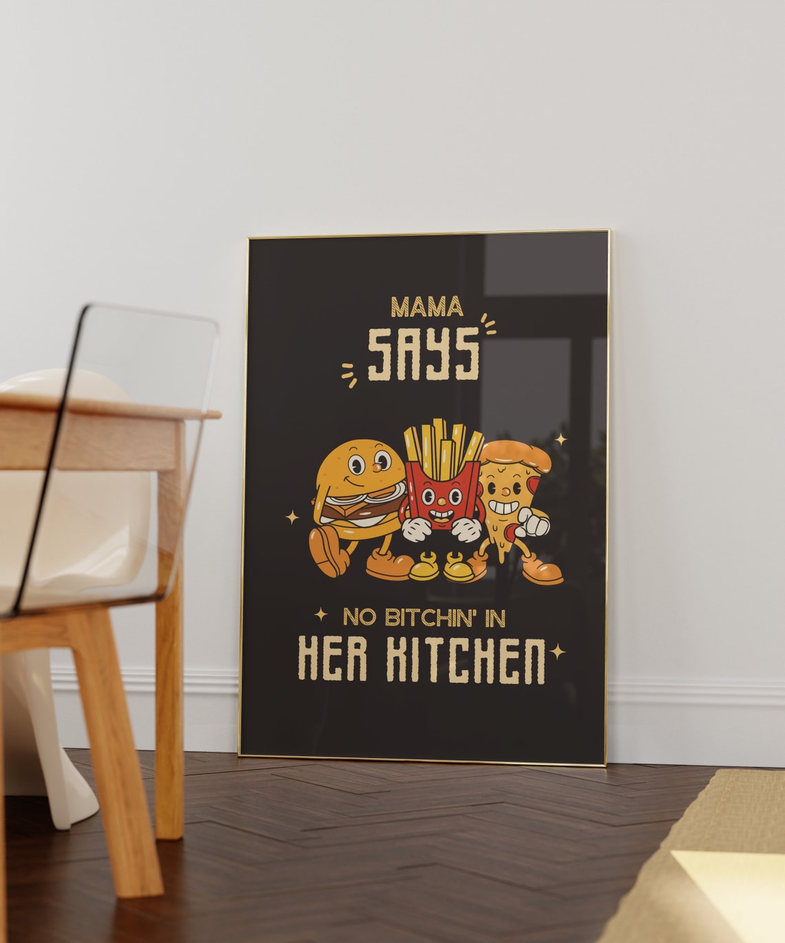 Mama Says No Bitchin In Her Kitchen Retro Food Characters Poster - Image 2