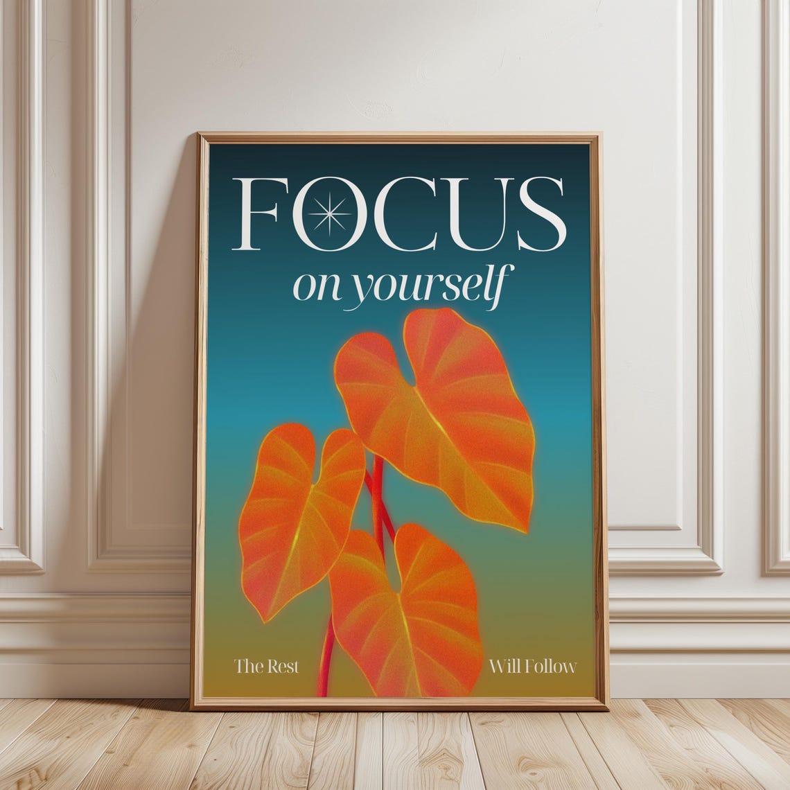 Focus on Yourself Botanical Orange Leaves Self Care Quote Poster
