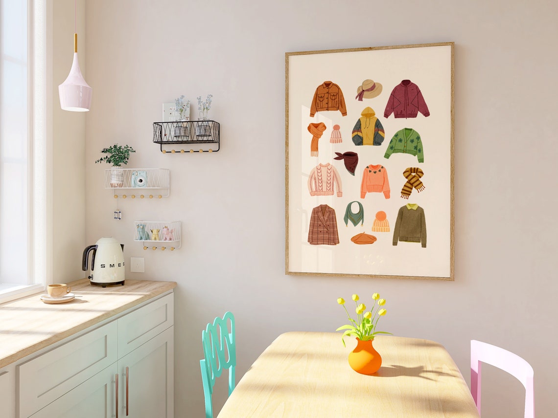 Autumn Fashion Flat Lay Cozy Sweaters Scarves Hats Fall Art Poster - Image 3