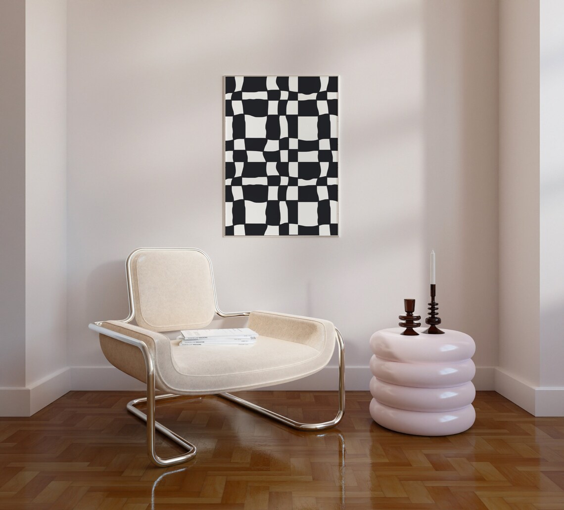 Funky Checkered Retro Geometric Abstract Art Print - Image 3