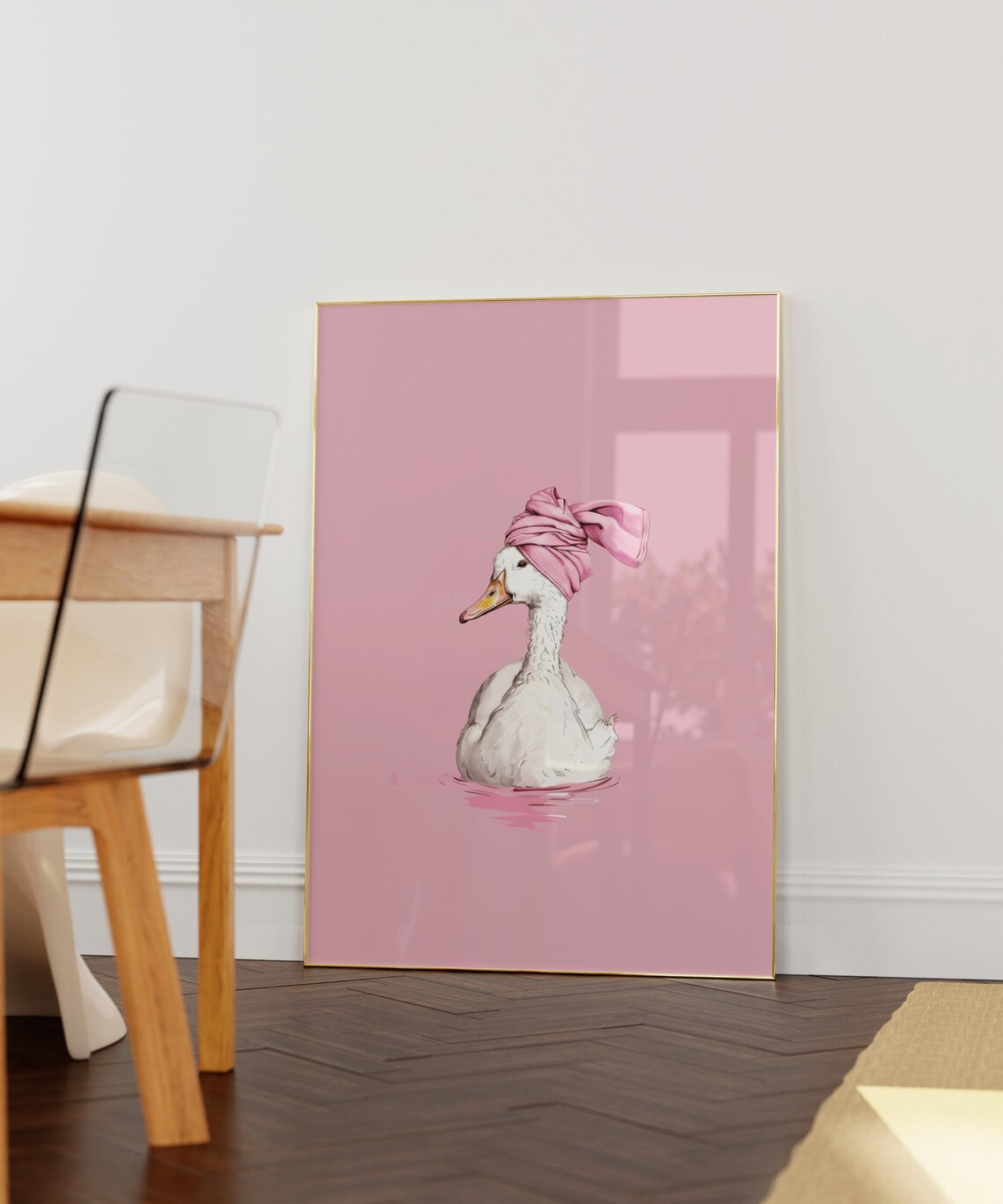 Duck Bathroom Print, Pink Aesthetic Nursery Decor - Image 2