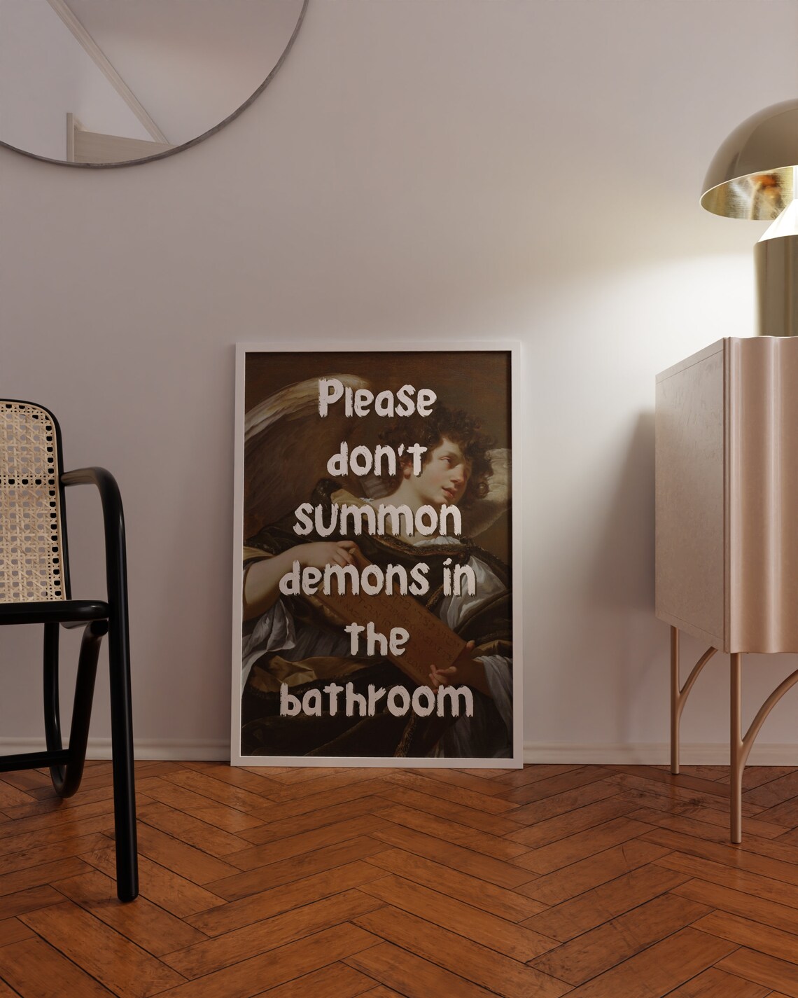Please Dont Summon Demons In The Bathroom Funny Angel Poster - Image 2