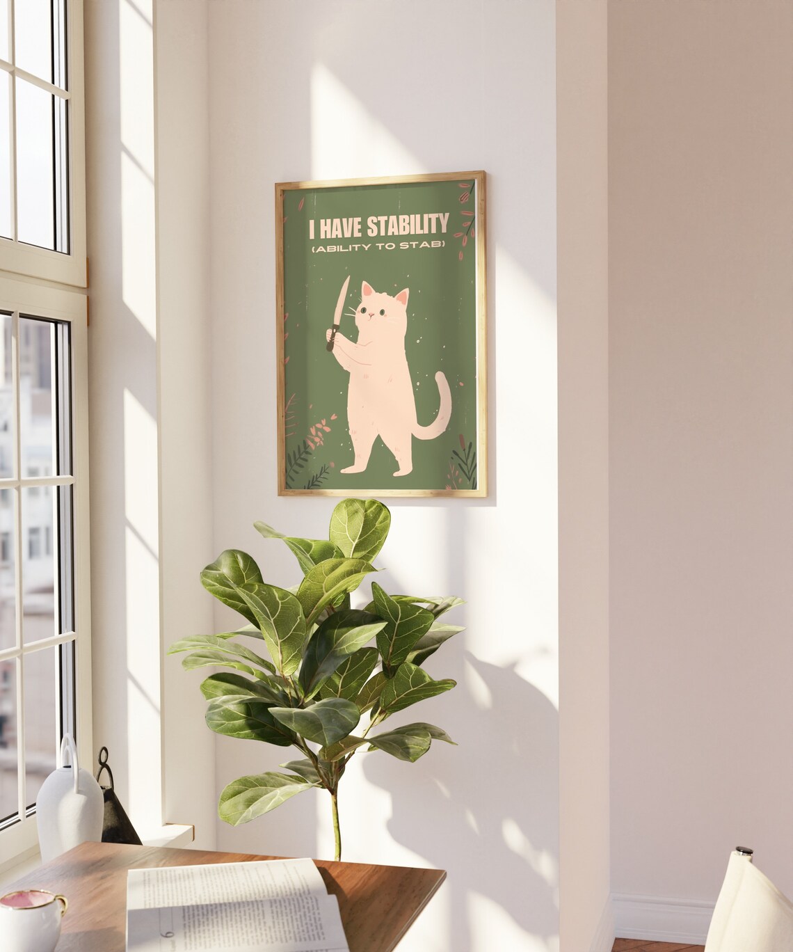 Cheeky I Have Stability Knife Cat Funny Cream Kitten Quote Poster - Image 3