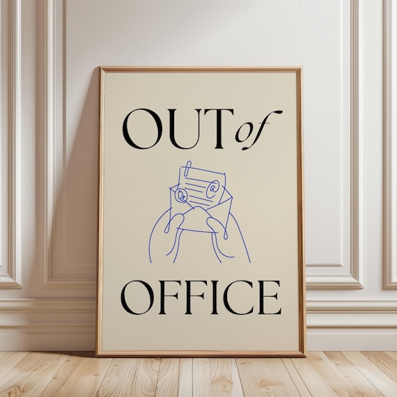 Out of Office Minimalist Quote Poster With Envelope Line Art Home Office