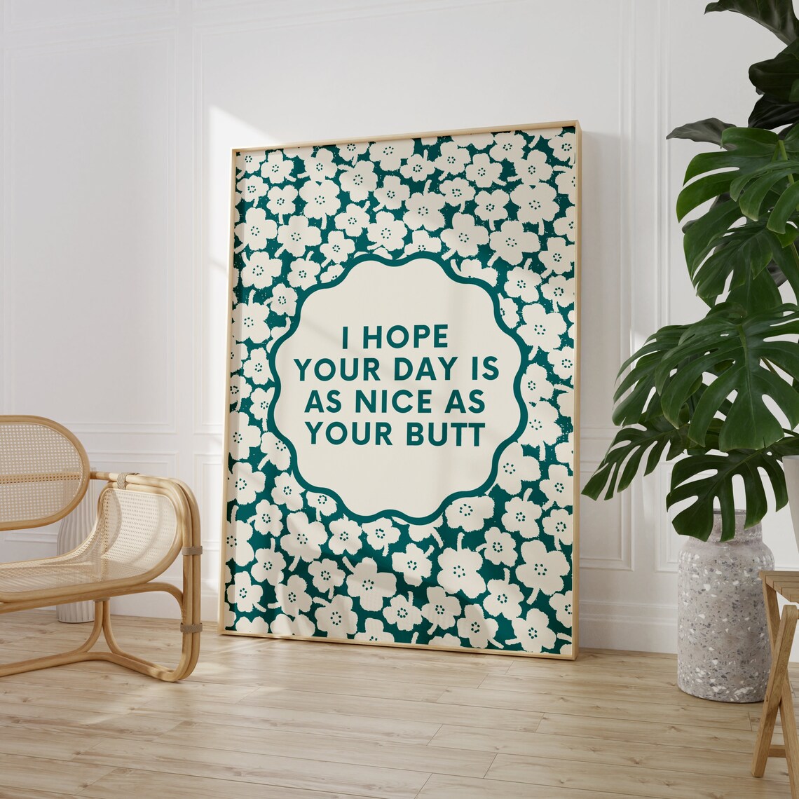 Nice Butt Retro Floral Funny Quote Art Print - Image 2