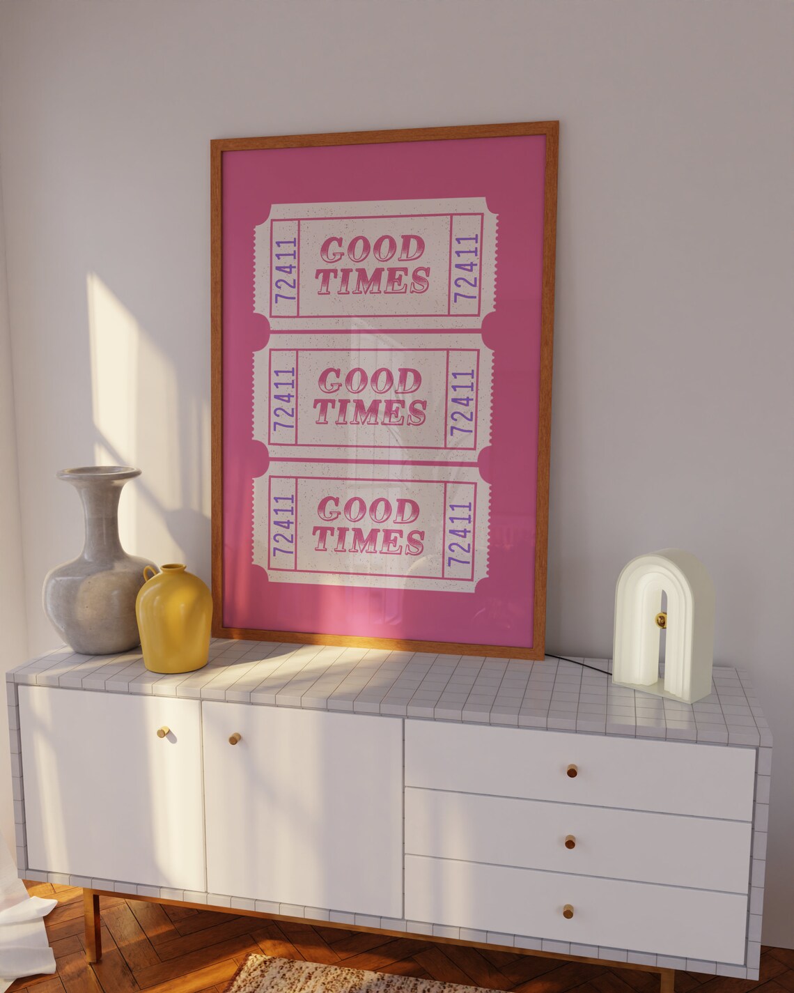 Good Times Pink Raffle Ticket Trio Retro Fun Party Quote Poster - Image 3