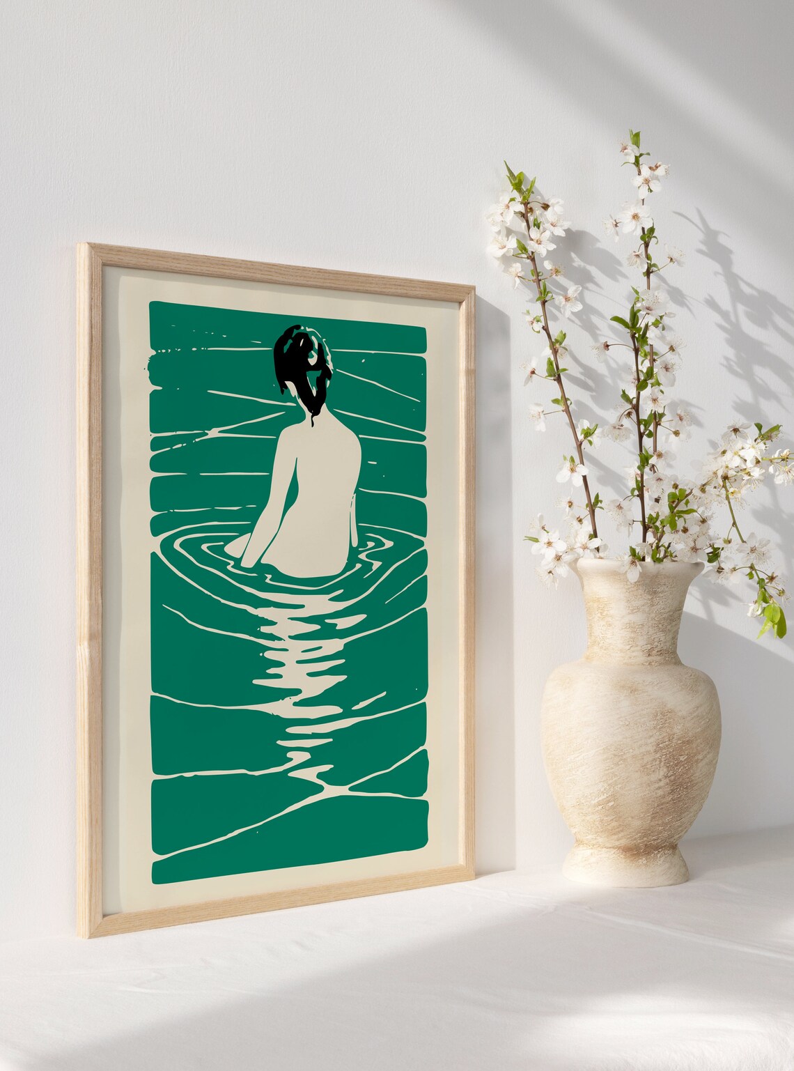 Retro Woman in River Art Print, 70s 80s Style - Image 3