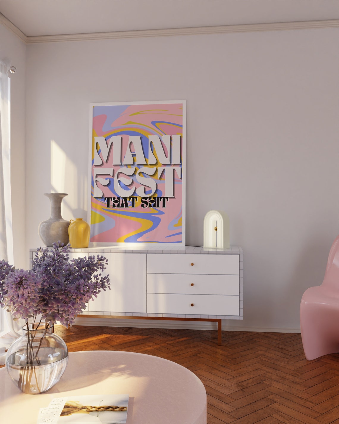 Manifest That Shit Retro Swirl Bold Affirmation Quote Poster - Image 3