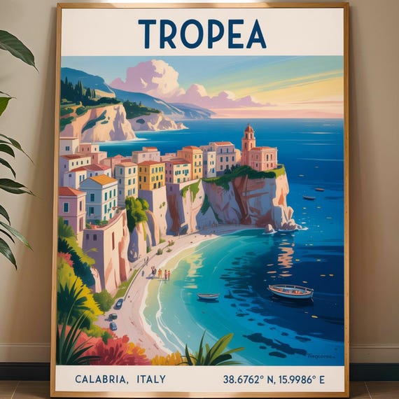 Tropea Italy Seaside Print Mediterranean Coastal Illustration Travel Art Calabria For Enthusiasts