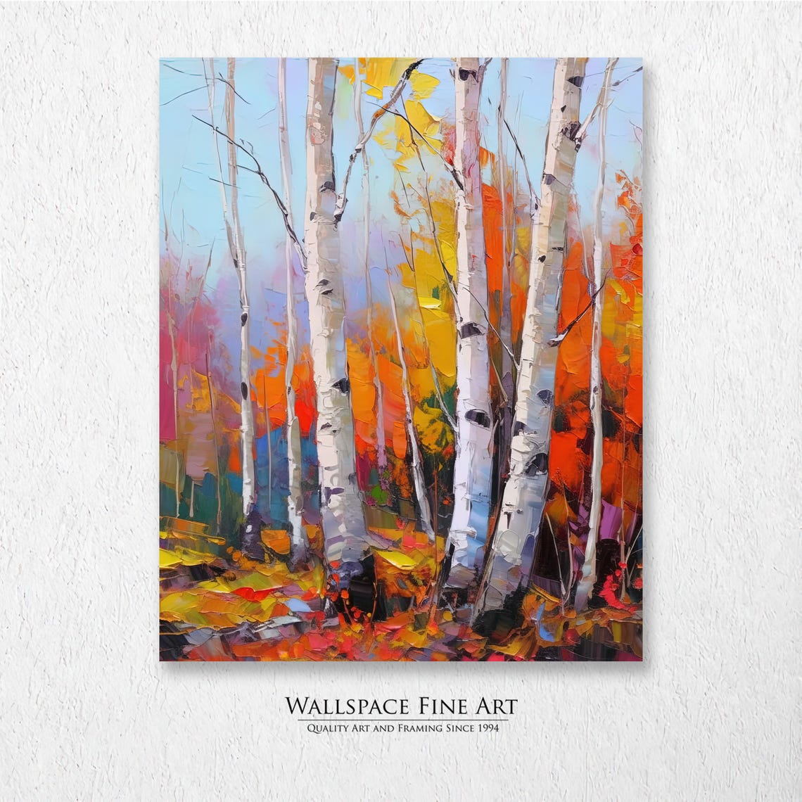 Birch Trees Fall Colors Vibrant Autumn Forest Impasto Art Poster