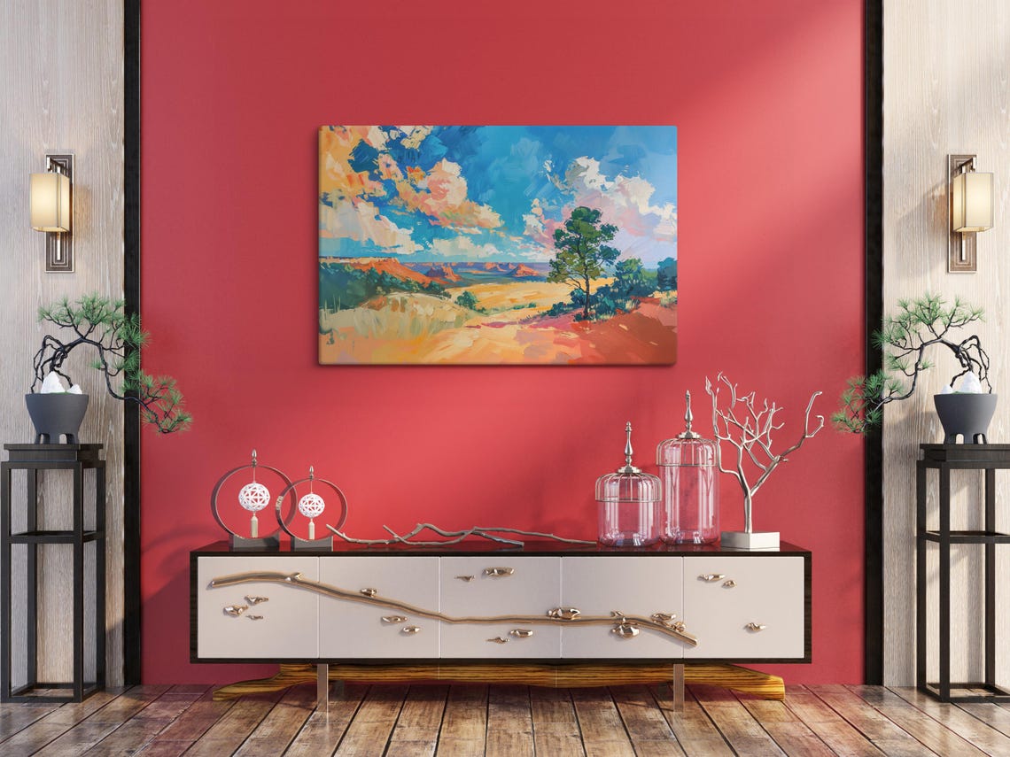 Vibrant Desert Landscape Print Bold Wall Decor For Nature Lovers Impressionist Art With Majestic Desert Sky - Image 2