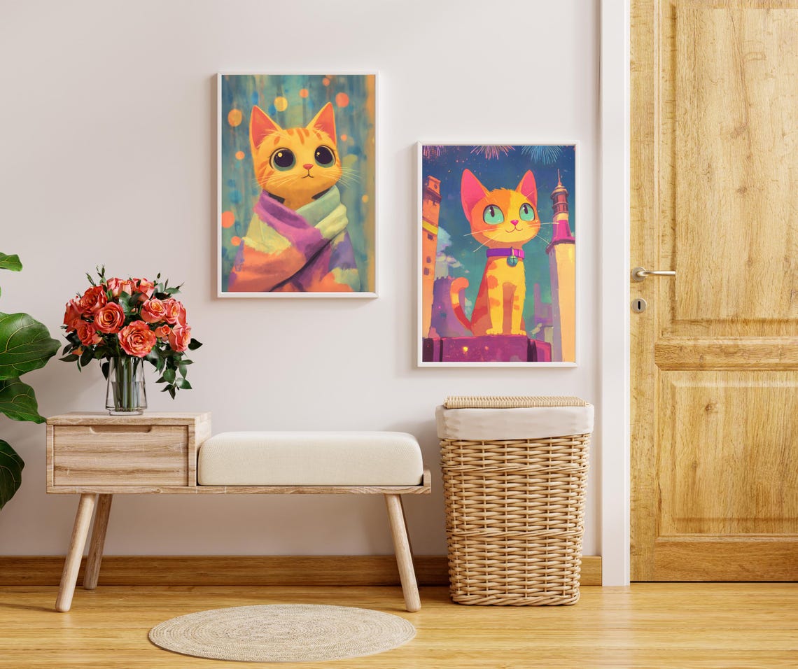 Cute Orange Kitten Wrapped In Rainbow Blanket Kids Room Animal Poster - Image 4