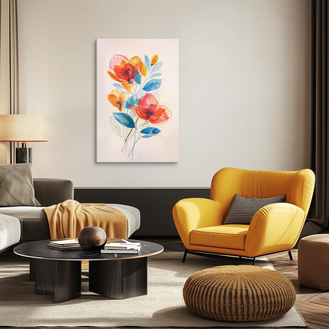 Translucent Watercolor Flowers Red Orange Blue Botanical Wall Poster - Image 2