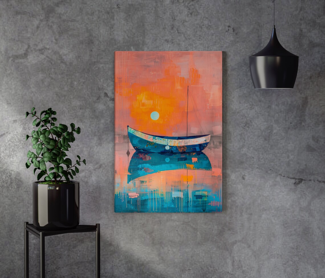Abstract Expressionism Boat In Water Sunset Art Print - Image 4