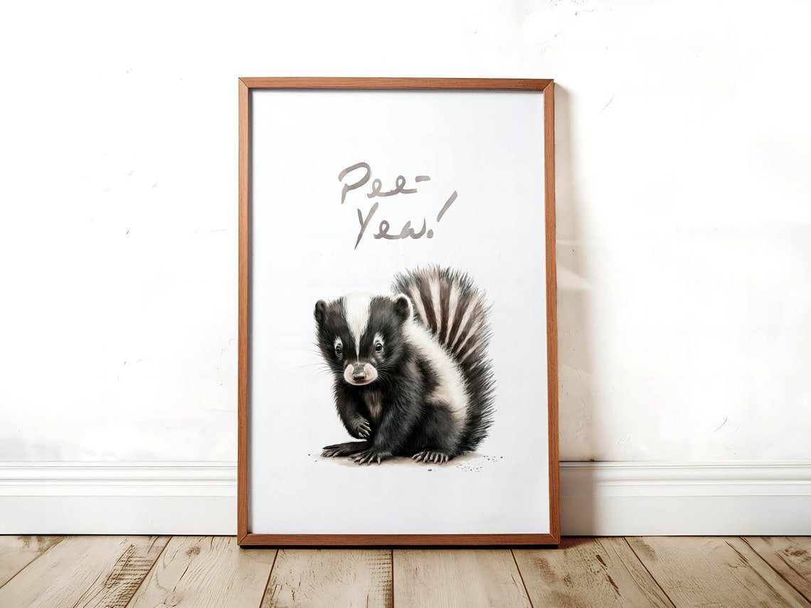 Pee Yew Skunk Poster Cute Funny Bathroom Watercolor Animal Humor Decor