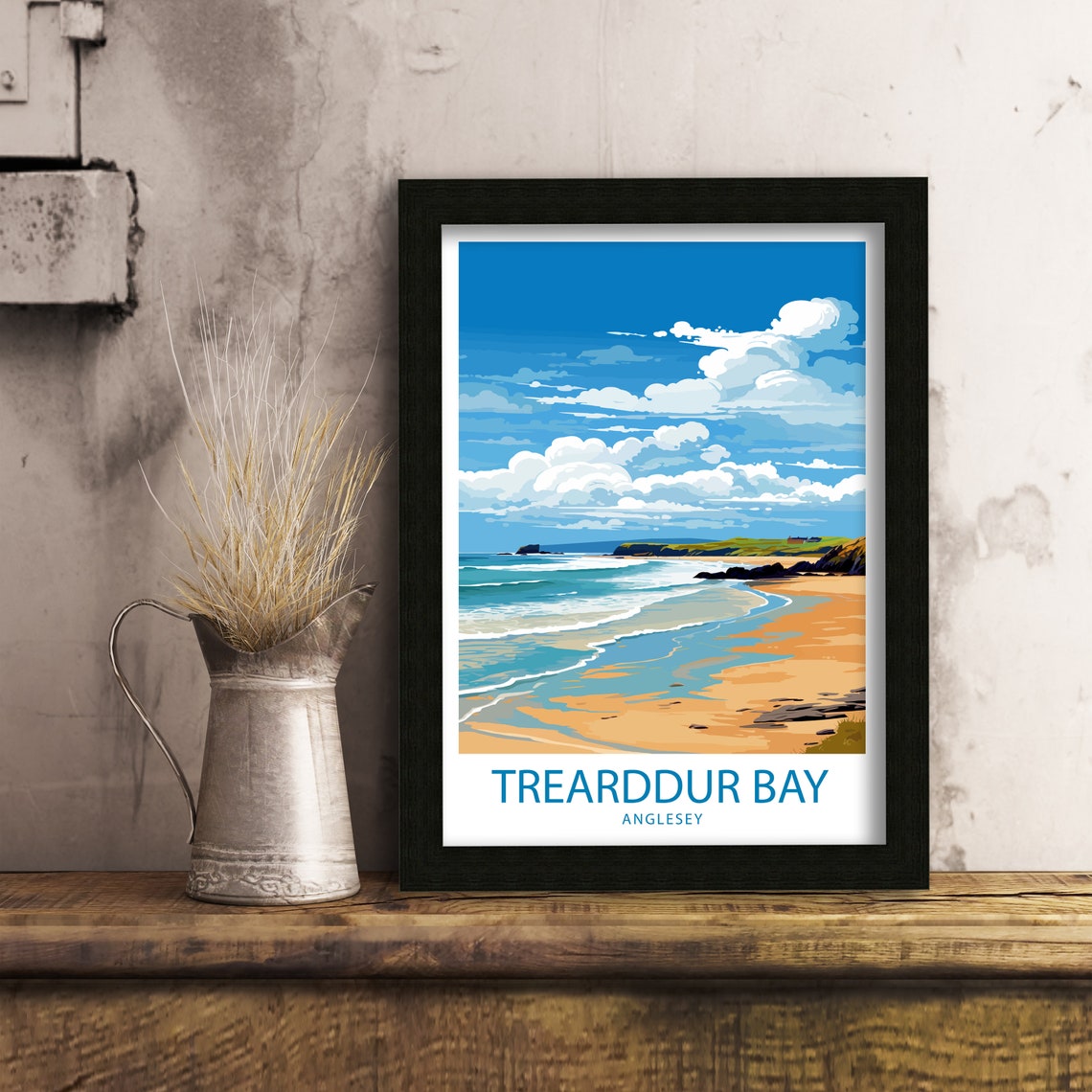 Trearddur Bay Anglesey Golden Sweeping Beach Surf Waves Travel Poster - Image 6