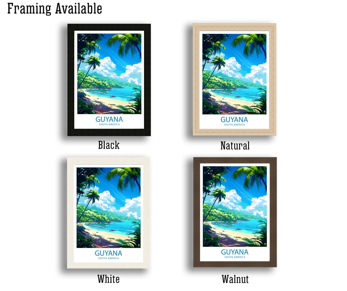 Guyana South America Tropical Beach with Palm Trees Ocean View Poster - Image 2