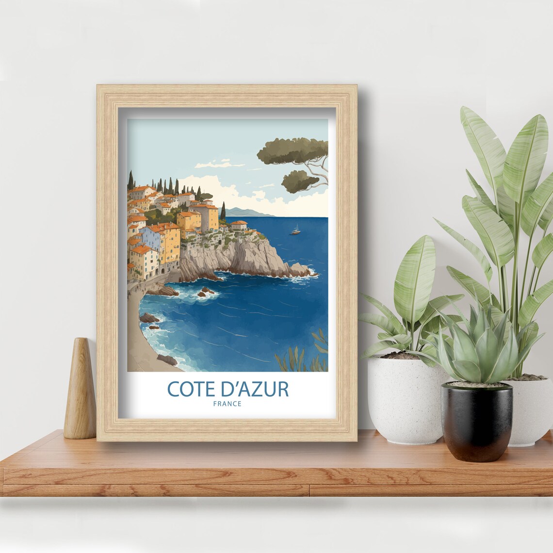 Cote dAzur France Riviera Cliff Village Ocean Vintage Travel Poster - Image 5