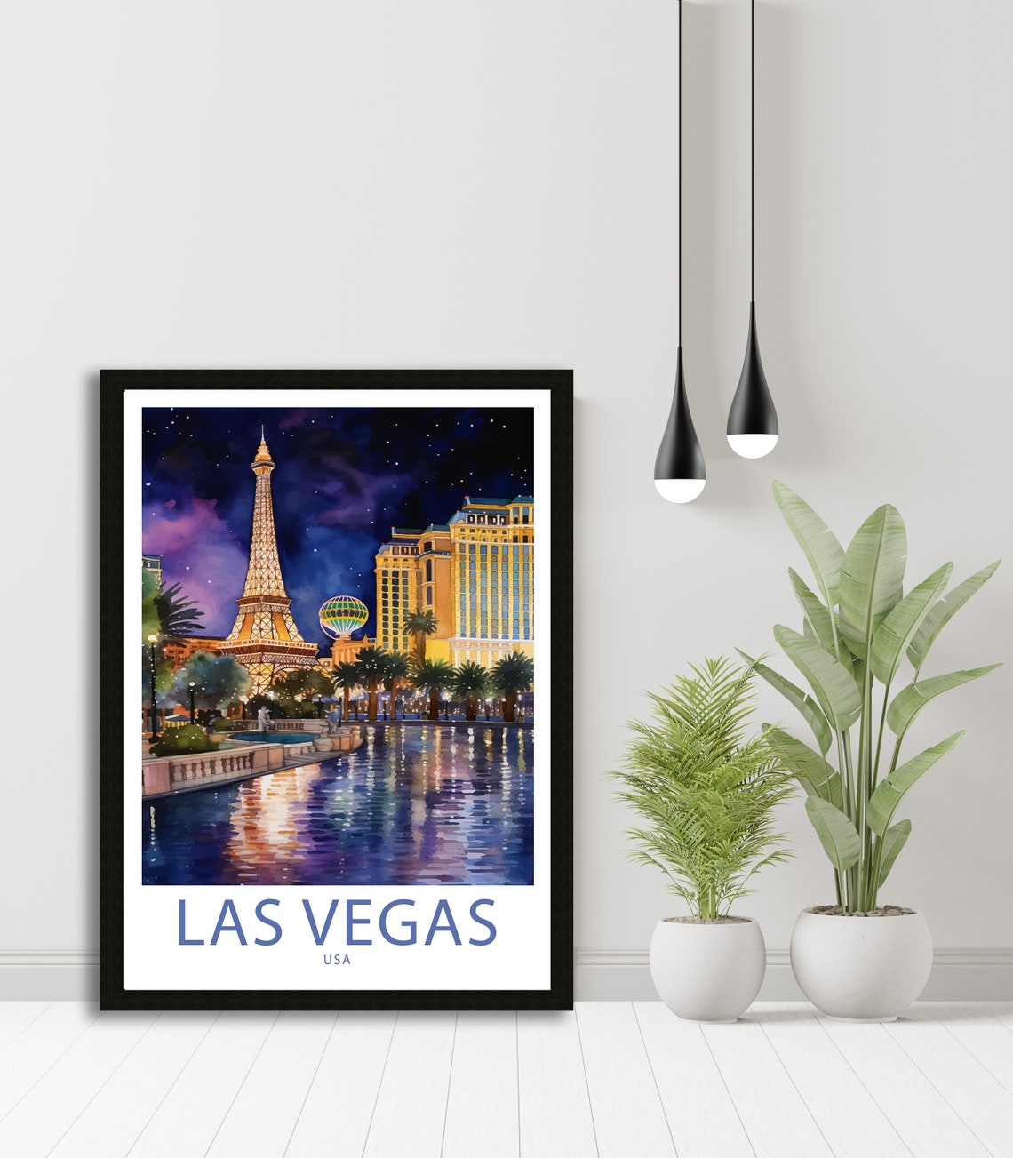 Las Vegas USA Paris Tower Night Skyline Reflection Pool Poster - Image 4