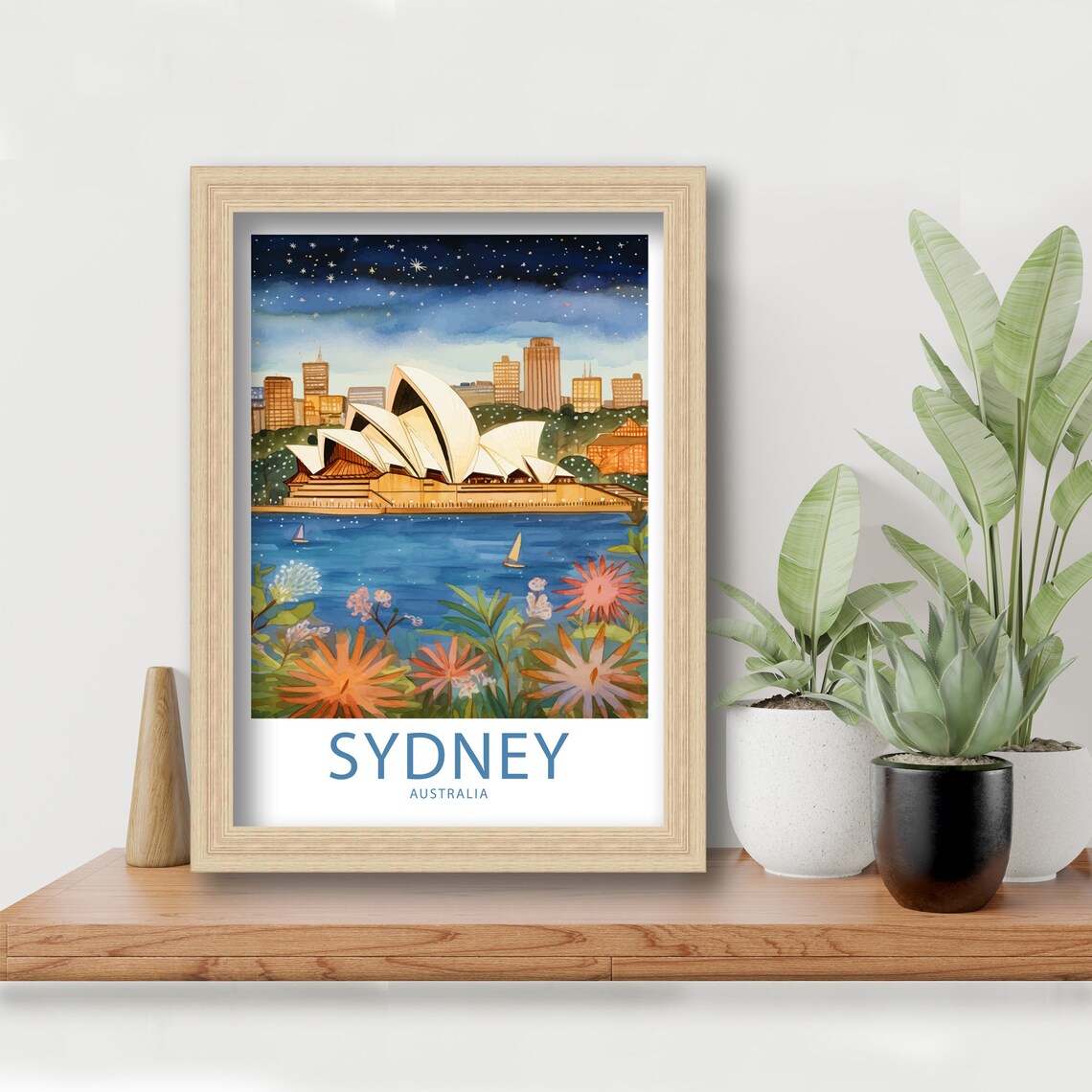 Sydney Australia Opera House Starry Night Illustrated Travel Poster - Image 5