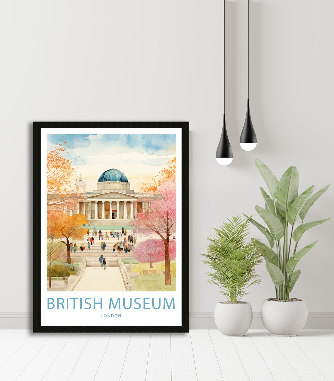 British Museum London Autumn Watercolor Illustrated Travel Poster - Image 4