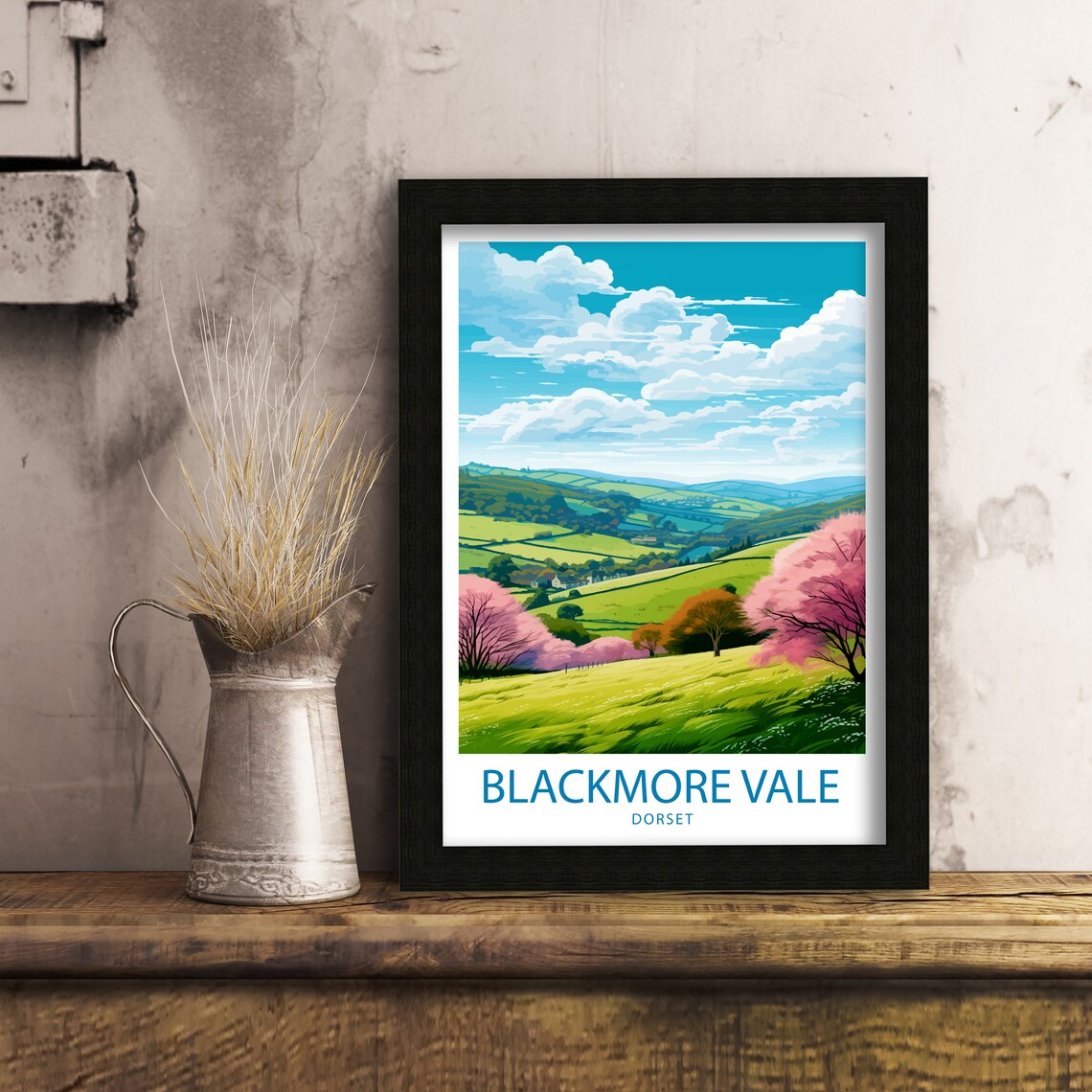 Blackmore Vale Dorset Rolling Hills Blossom Illustrated Travel Poster - Image 6