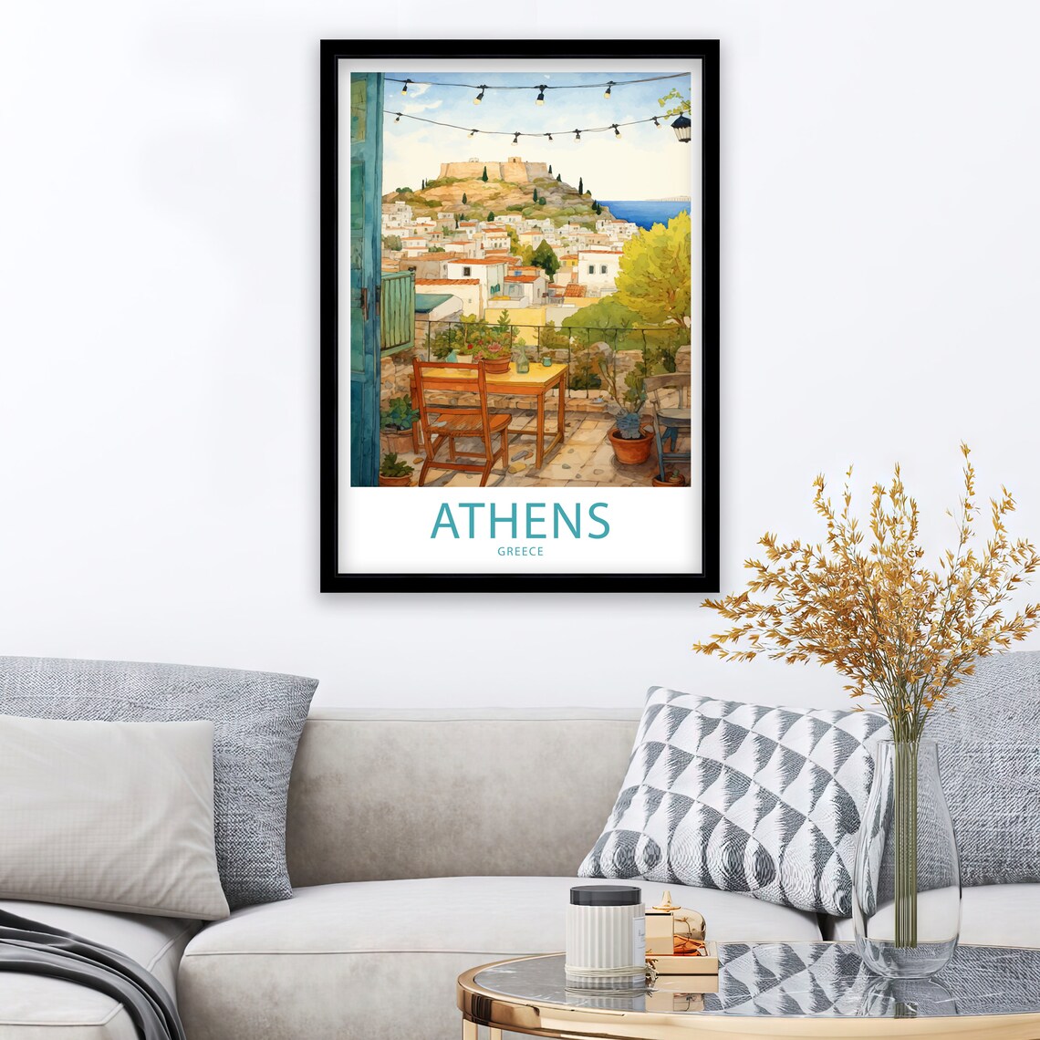Athens Greece Acropolis View Terrace Watercolor Travel Poster - Image 3