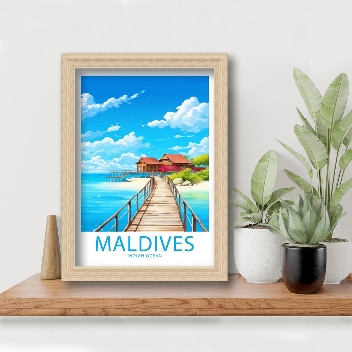 Maldives Indian Ocean Overwater Bungalow Wooden Pier Lagoon Poster - Image 4