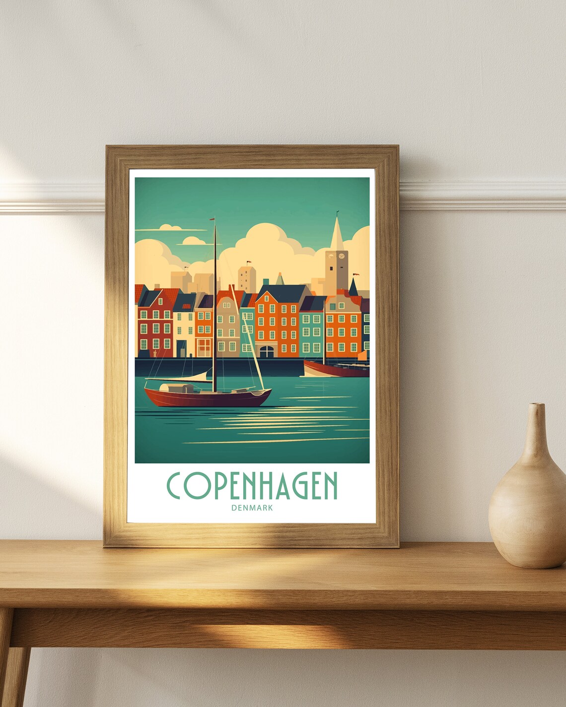 Copenhagen Denmark Colorful Nyhavn Harbor Retro Travel Poster - Image 4