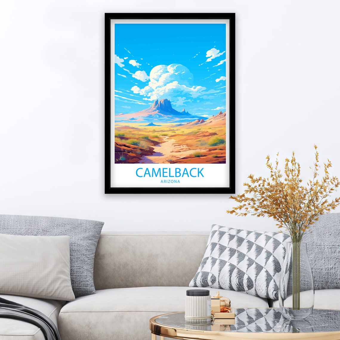 Camelback Arizona Desert Mountain Sunset Retro Travel Scene Poster - Image 2
