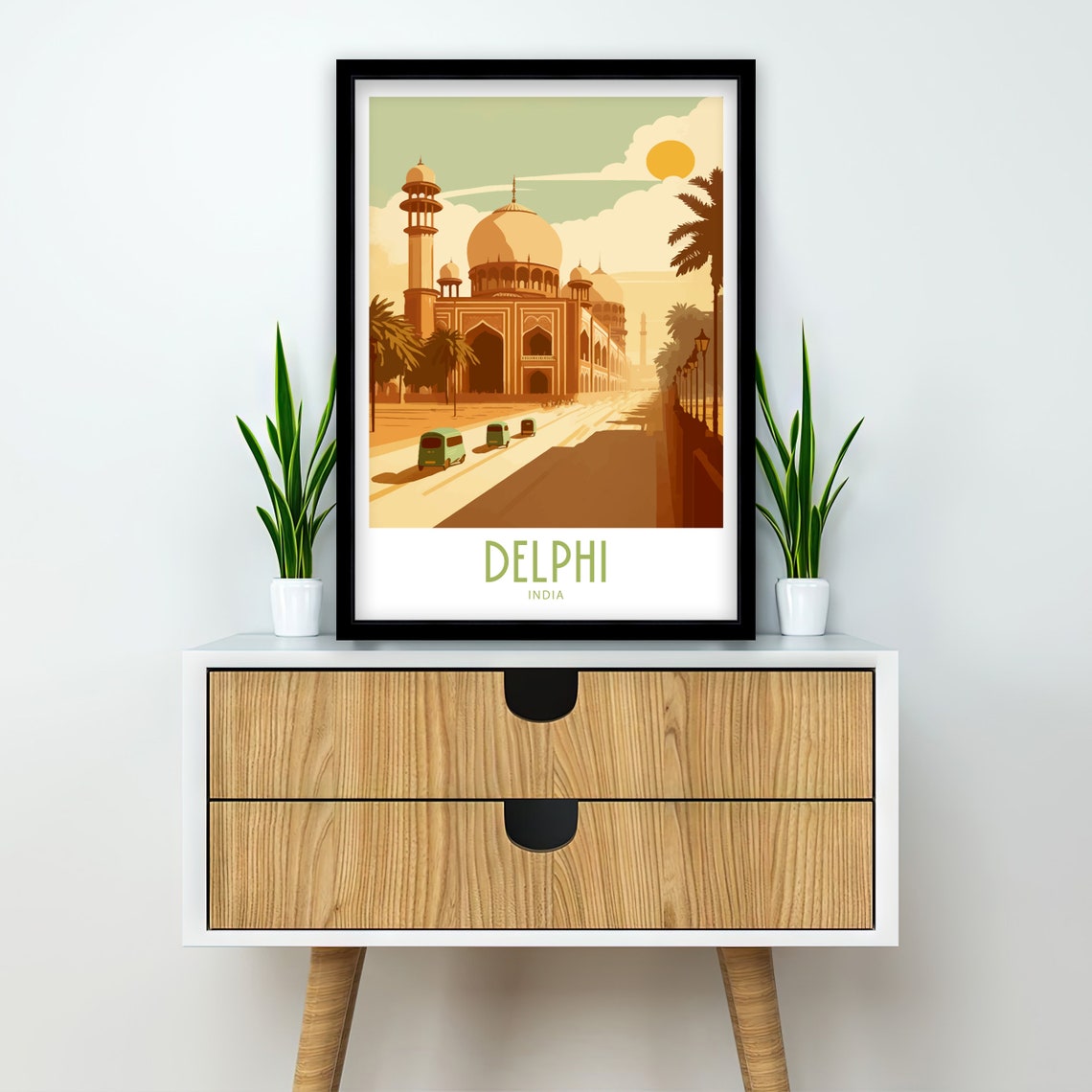 Delphi India Grand Mosque Auto Rickshaws Sunset Vintage Art Poster - Image 2