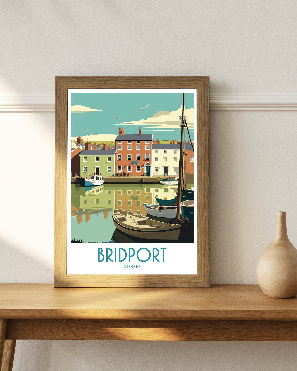 Bridport Dorset Harbour Boats Reflections Vintage Travel Poster - Image 4