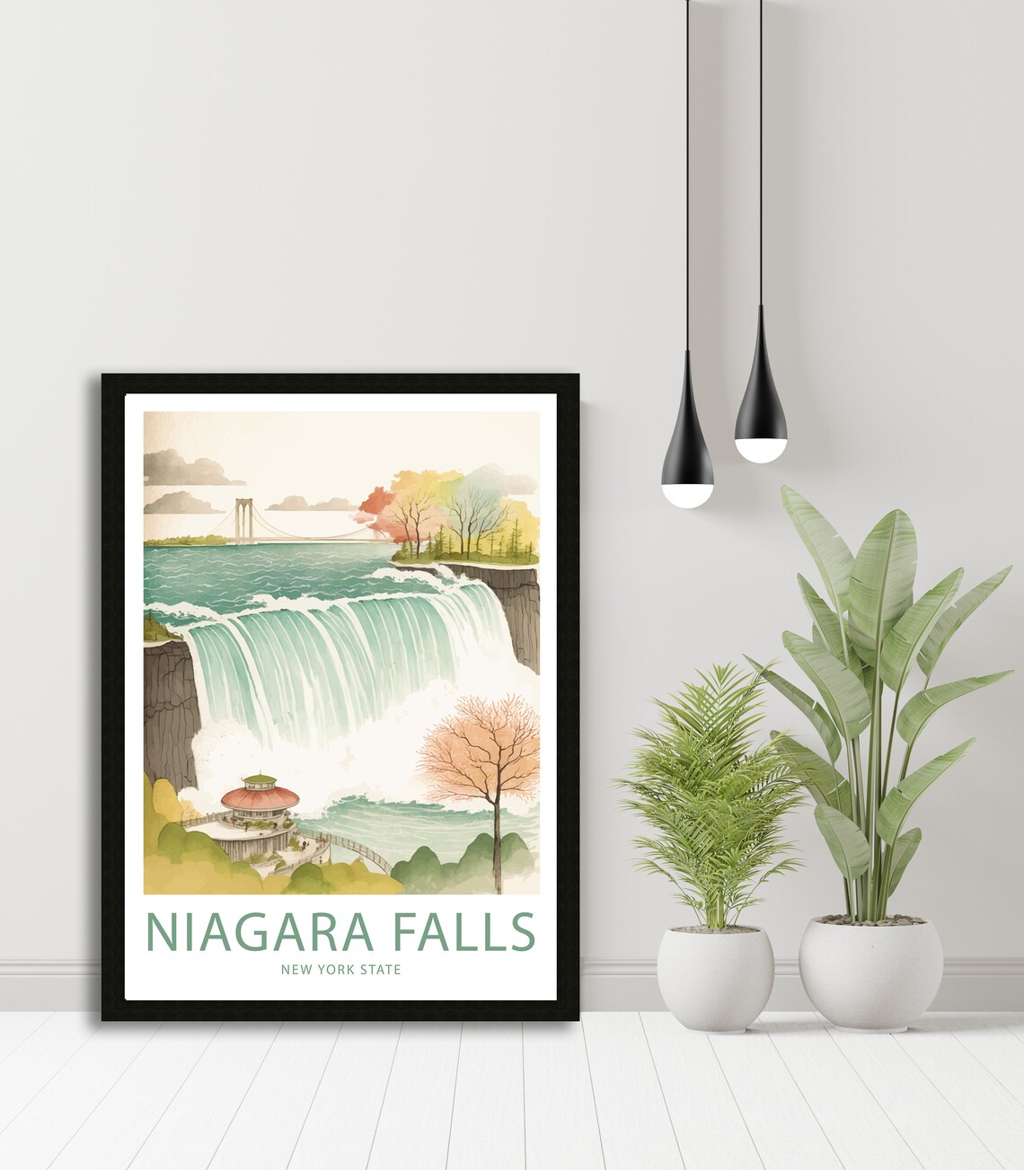 Niagara Falls New York State Waterfall Watercolor Illustrated Poster - Image 4