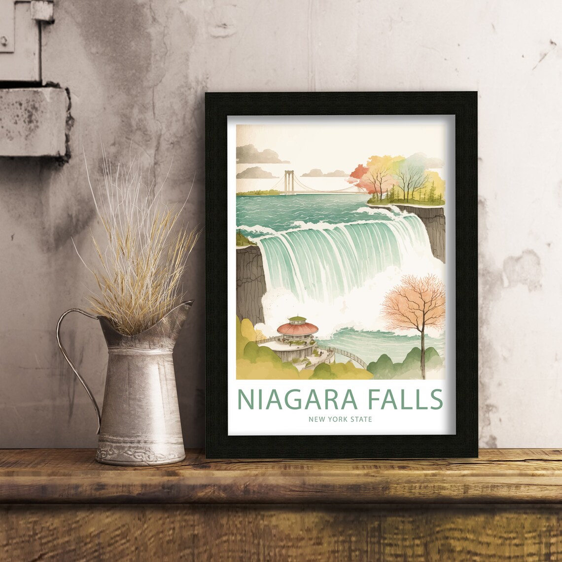 Niagara Falls New York State Waterfall Watercolor Illustrated Poster - Image 6