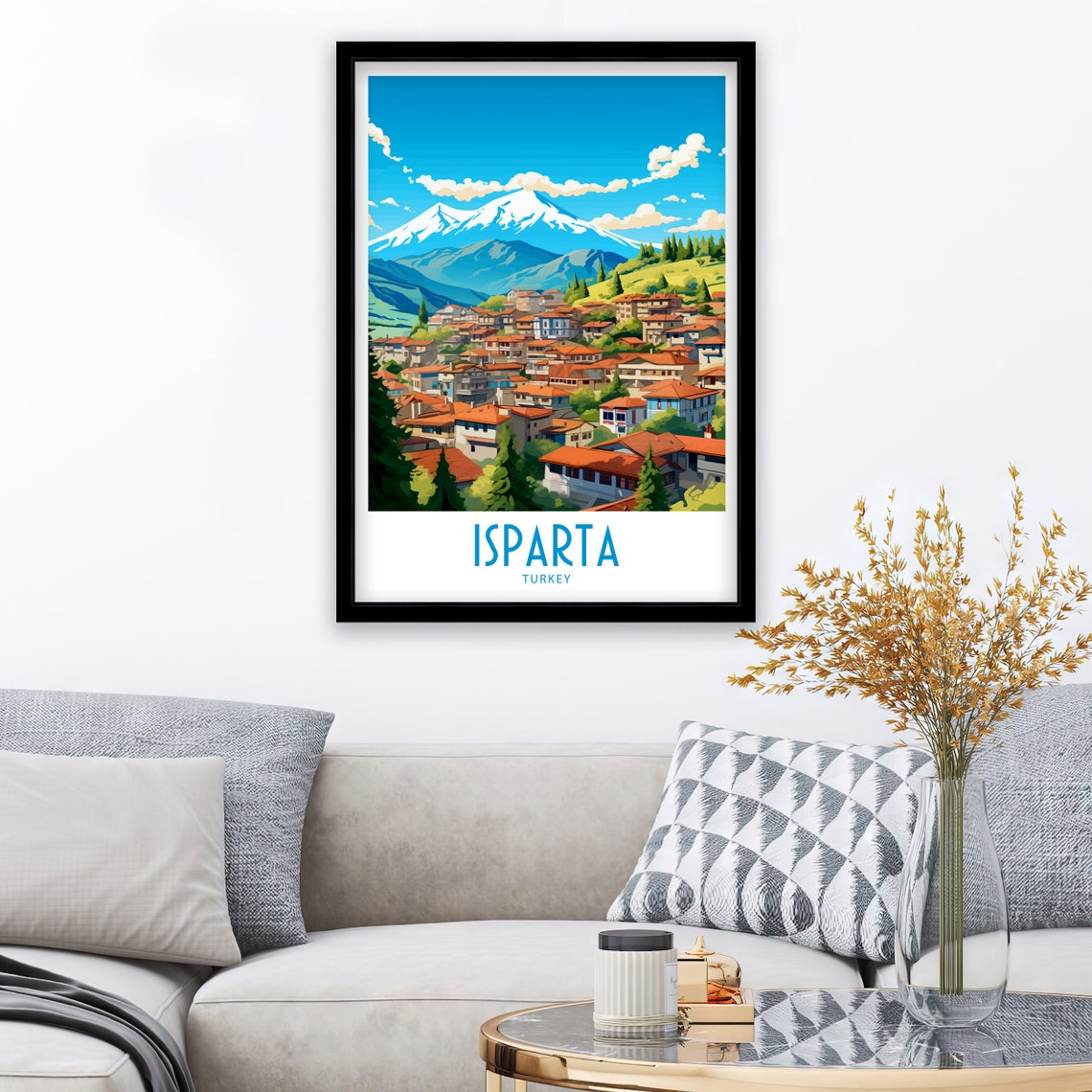 Isparta Turkey Mountain Town Snow Capped Peak Travel Art Poster - Image 3