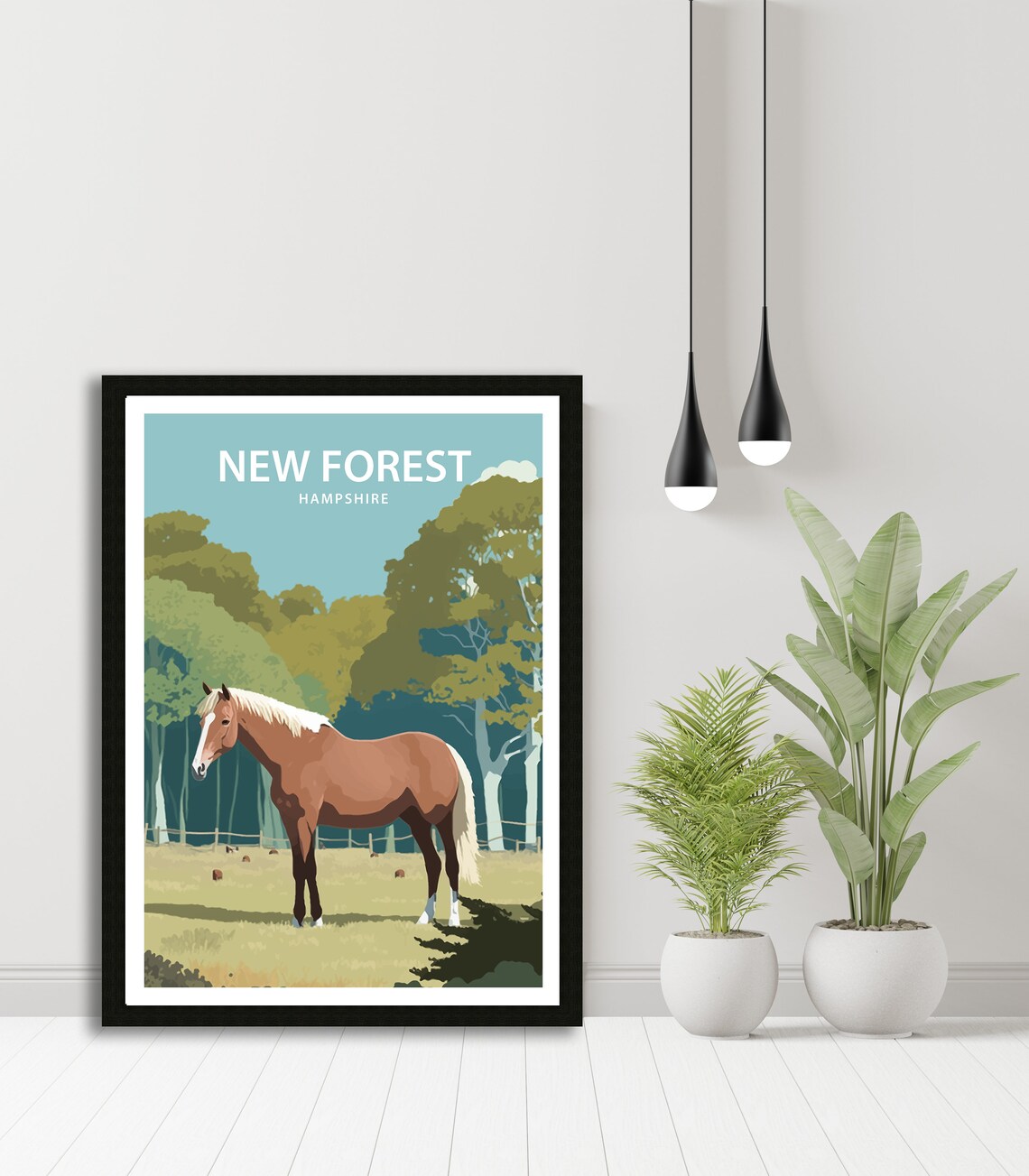 New Forest Hampshire Chestnut Horse Meadow Woodland Travel Poster - Image 4