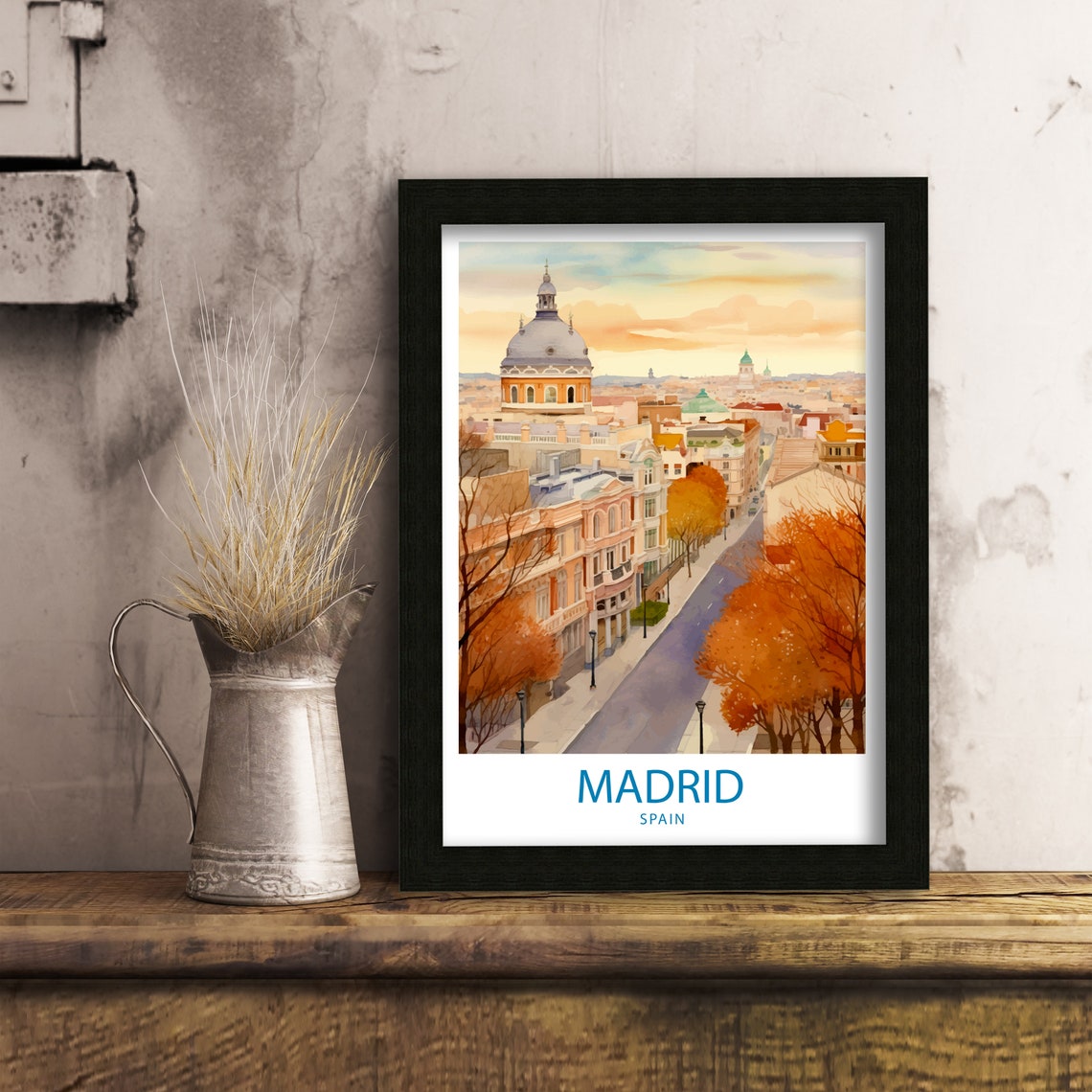 Madrid Spain Rooftops and Dome at Sunset City View Art Poster