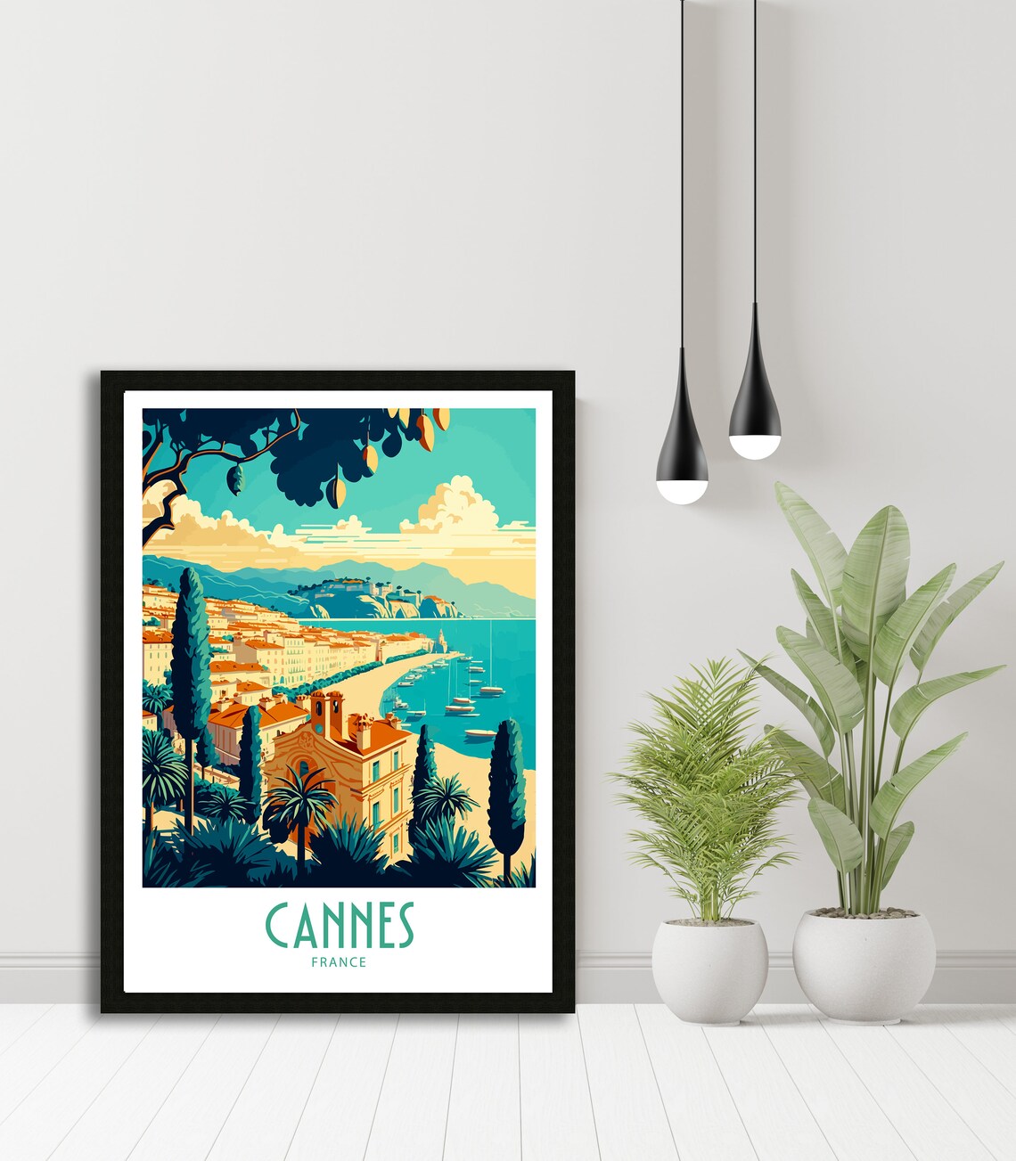 Cannes France French Riviera Bay Beach Palms Panoramic Art Poster - Image 6