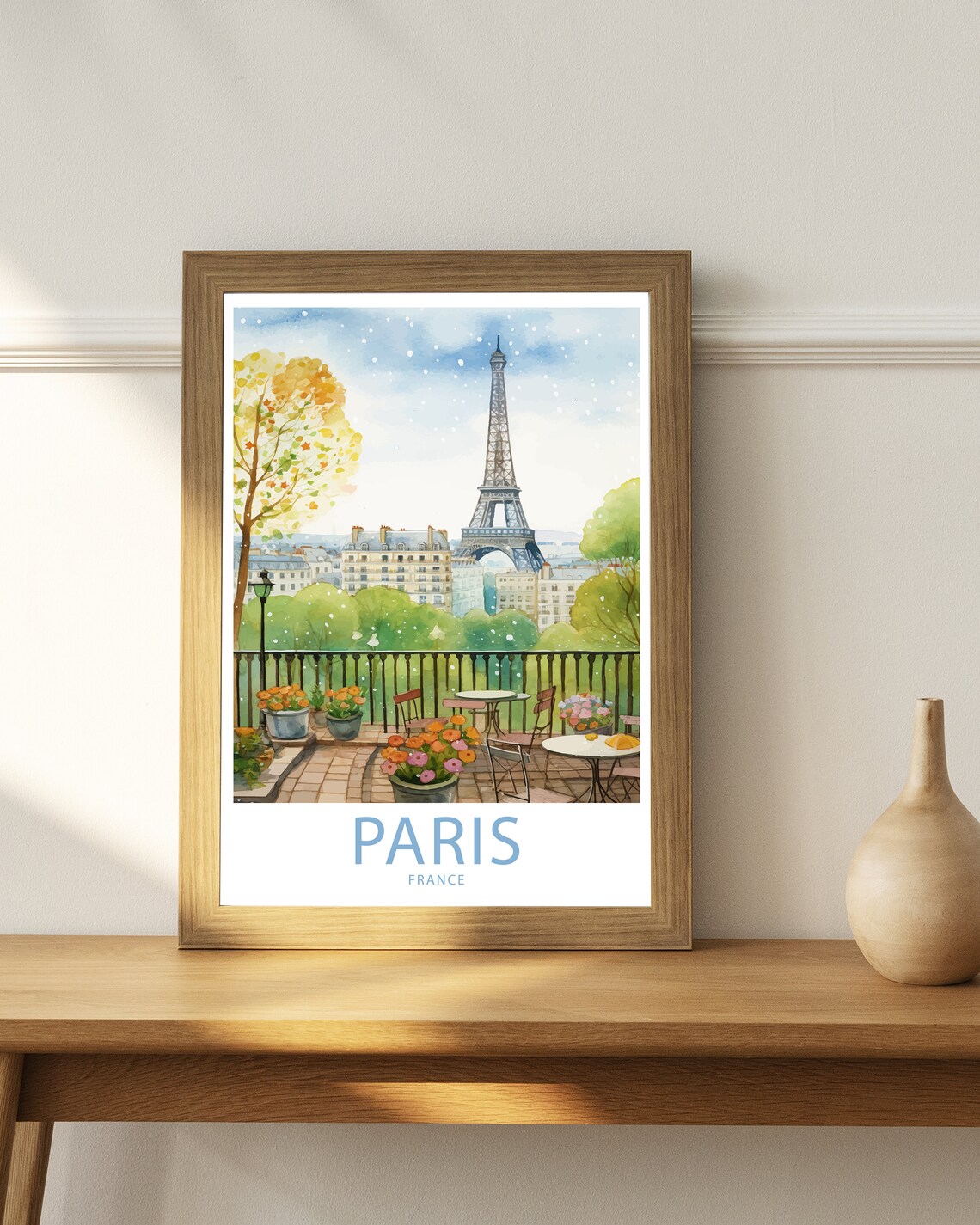 Paris France Eiffel Tower Cafe Terrace View Illustrated Travel Poster - Image 5