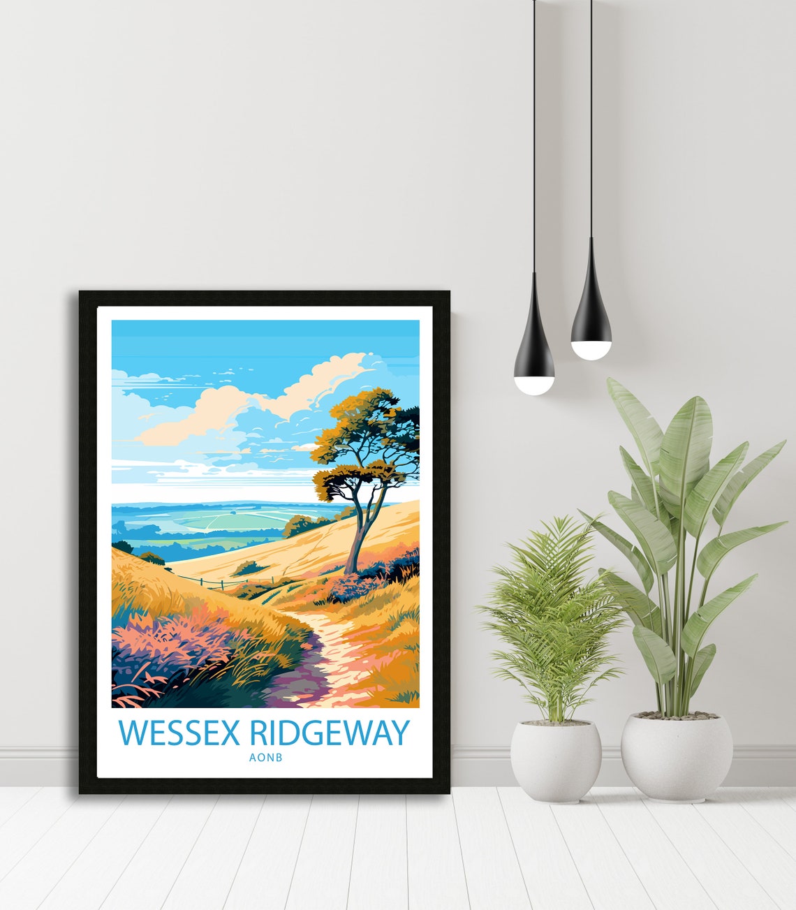 Wessex Ridgeway AONB Chalk Downs Lone Tree Footpath Travel Poster - Image 4