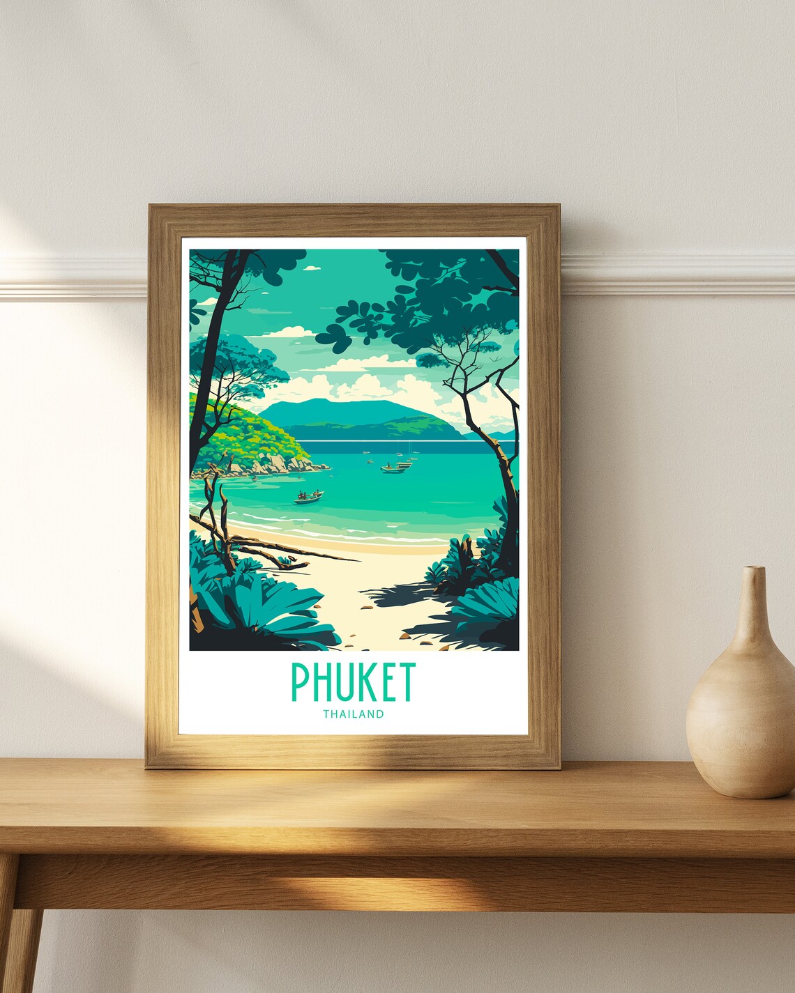 Phuket Thailand Tropical Beach Through Palm Trees Retro Travel Poster - Image 4