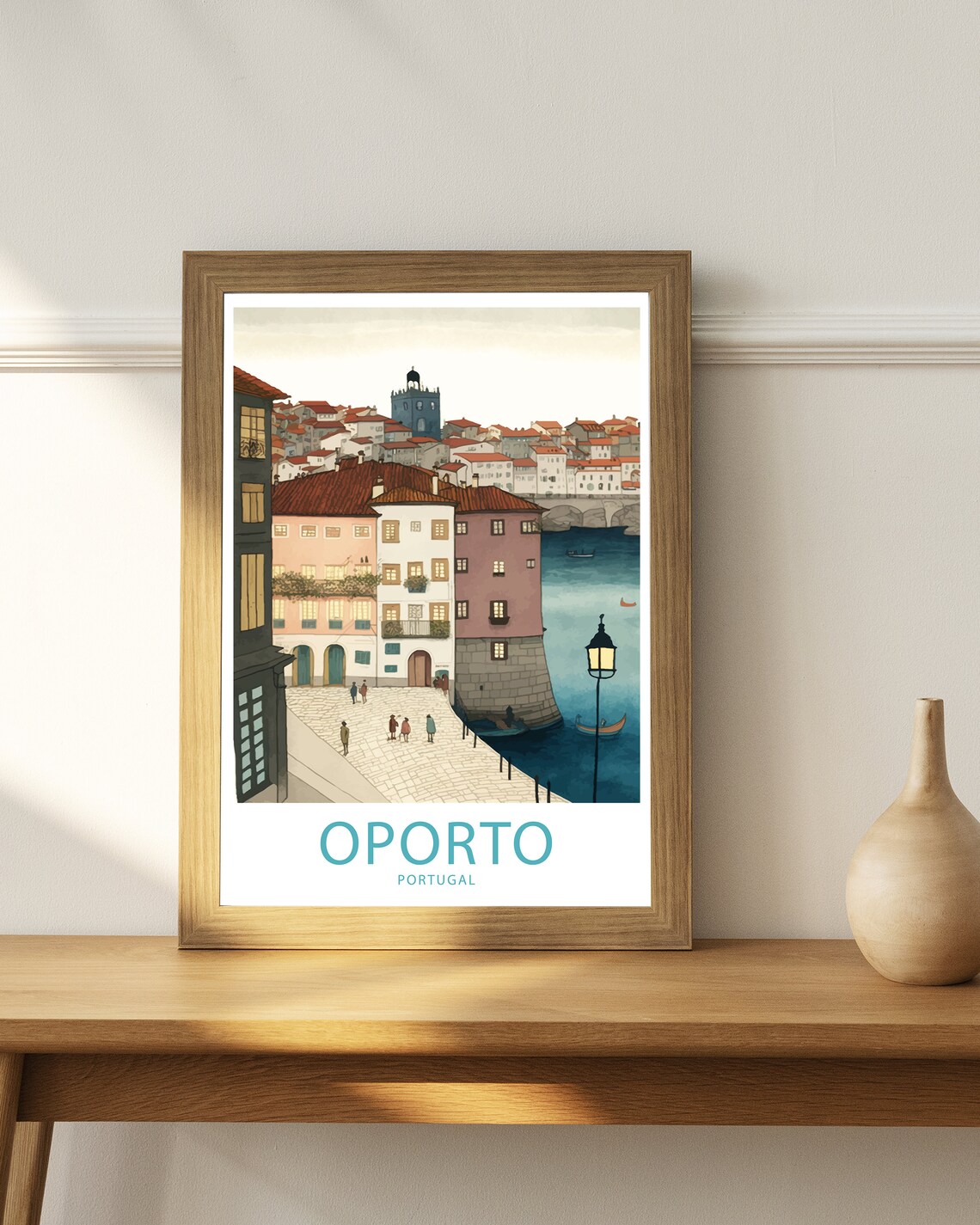 Oporto Portugal Riverside Old Town Waterfront Illustration Poster - Image 4