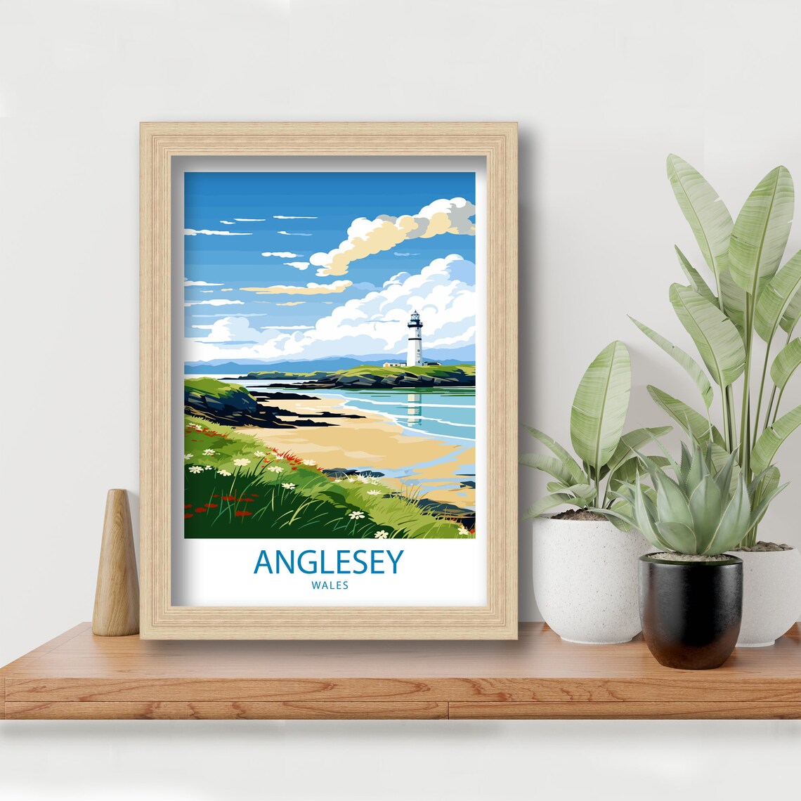 Anglesey Wales Lighthouse Coastal Bay Travel Illustration Poster - Image 5