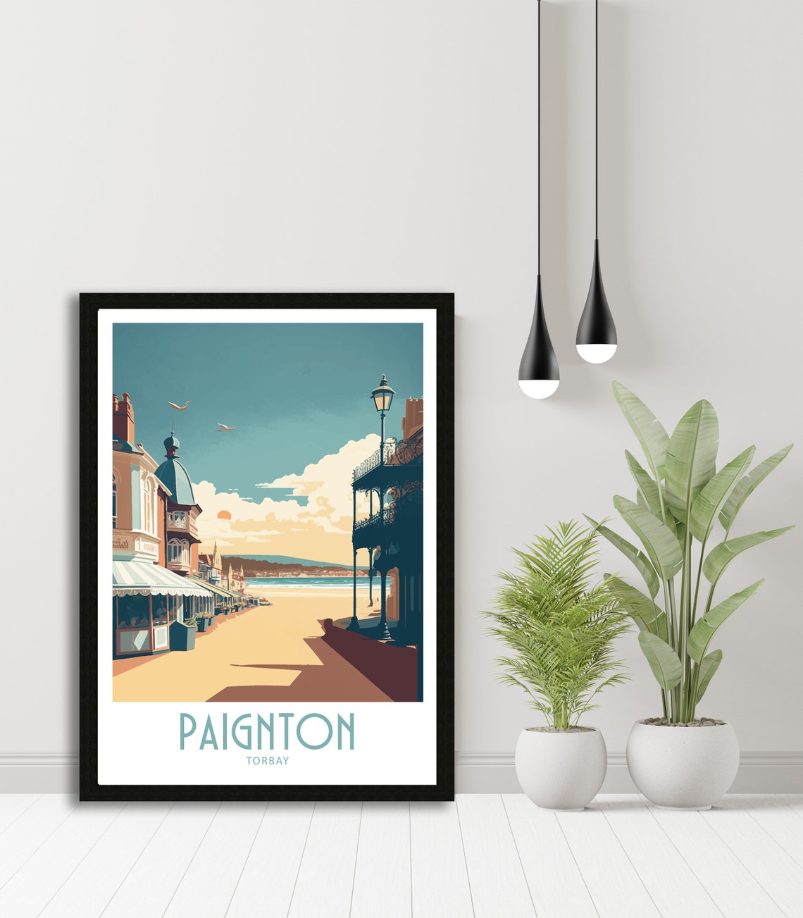 Paignton Torbay Devon Retro Beach Promenade Sunset Vintage Art Poster - Image 5